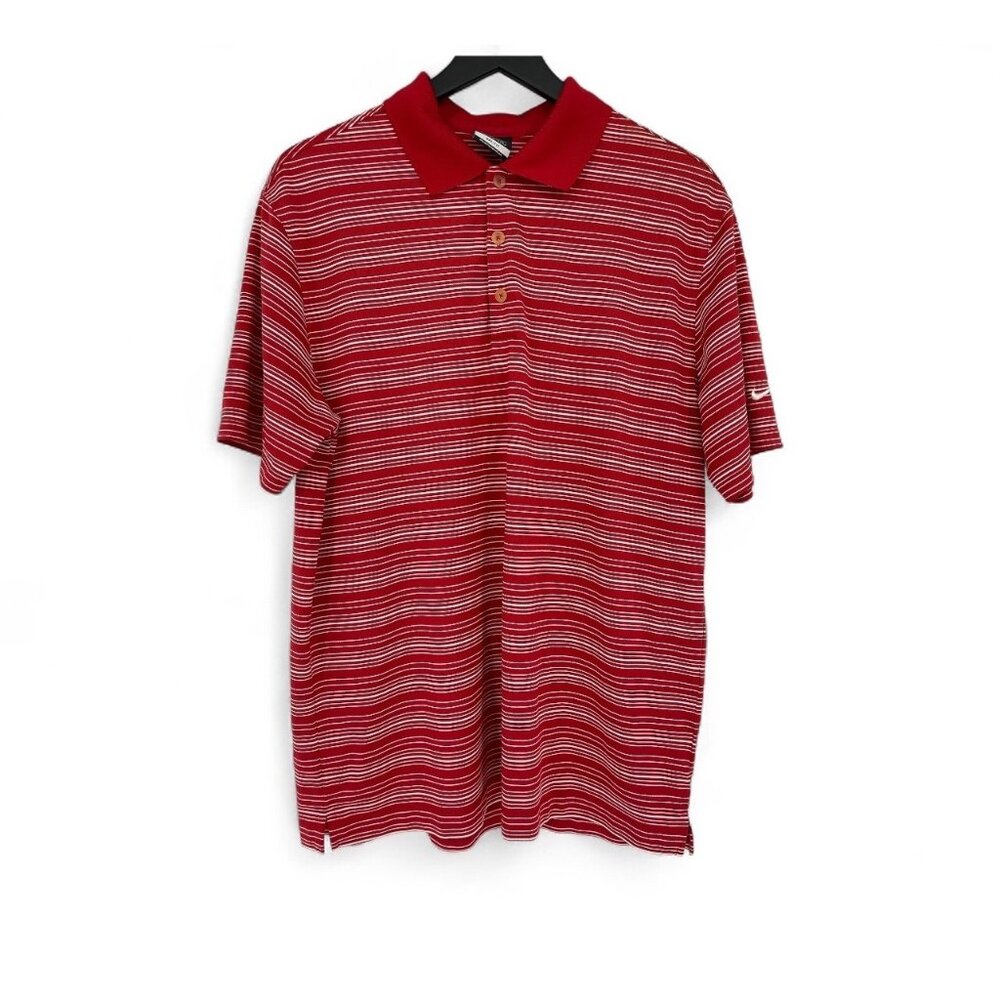 Nike Golf Dri Fit Polo Shirt Short Sleeve Red White Stripes Mens L